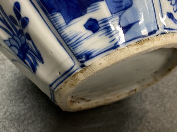 A ribbed Chinese blue and white teapot and cover, Kangxi